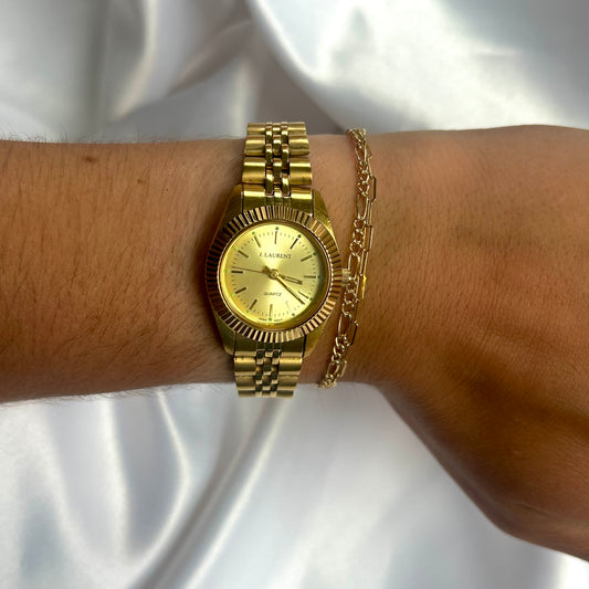 J Laurent Classic Gold Chain Link Watch with Shiny Bezel