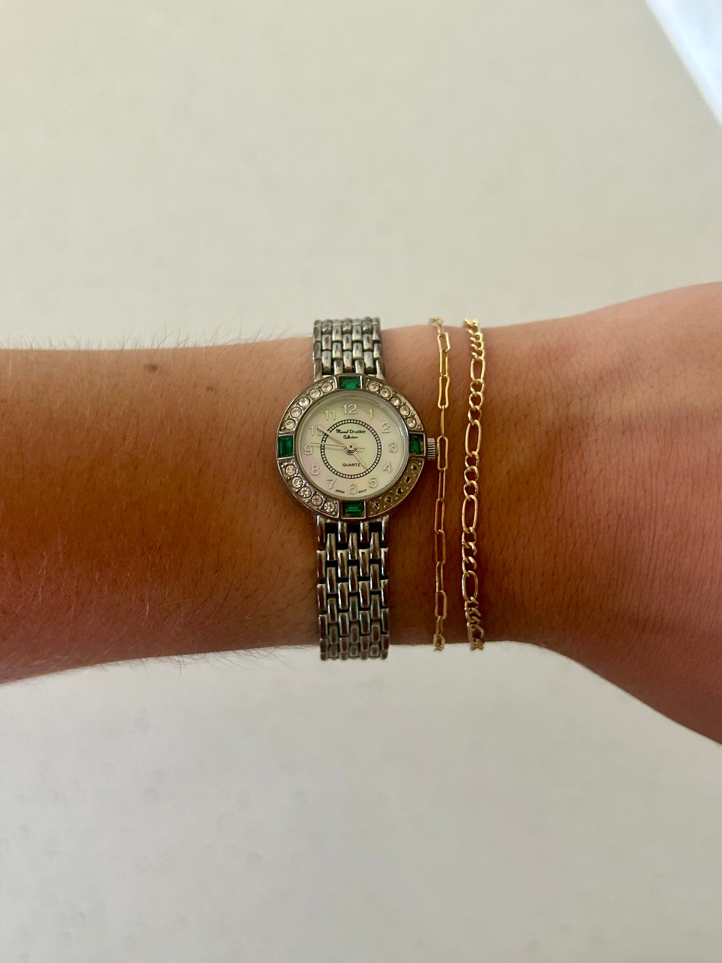 Silver & Green Crystal Watch