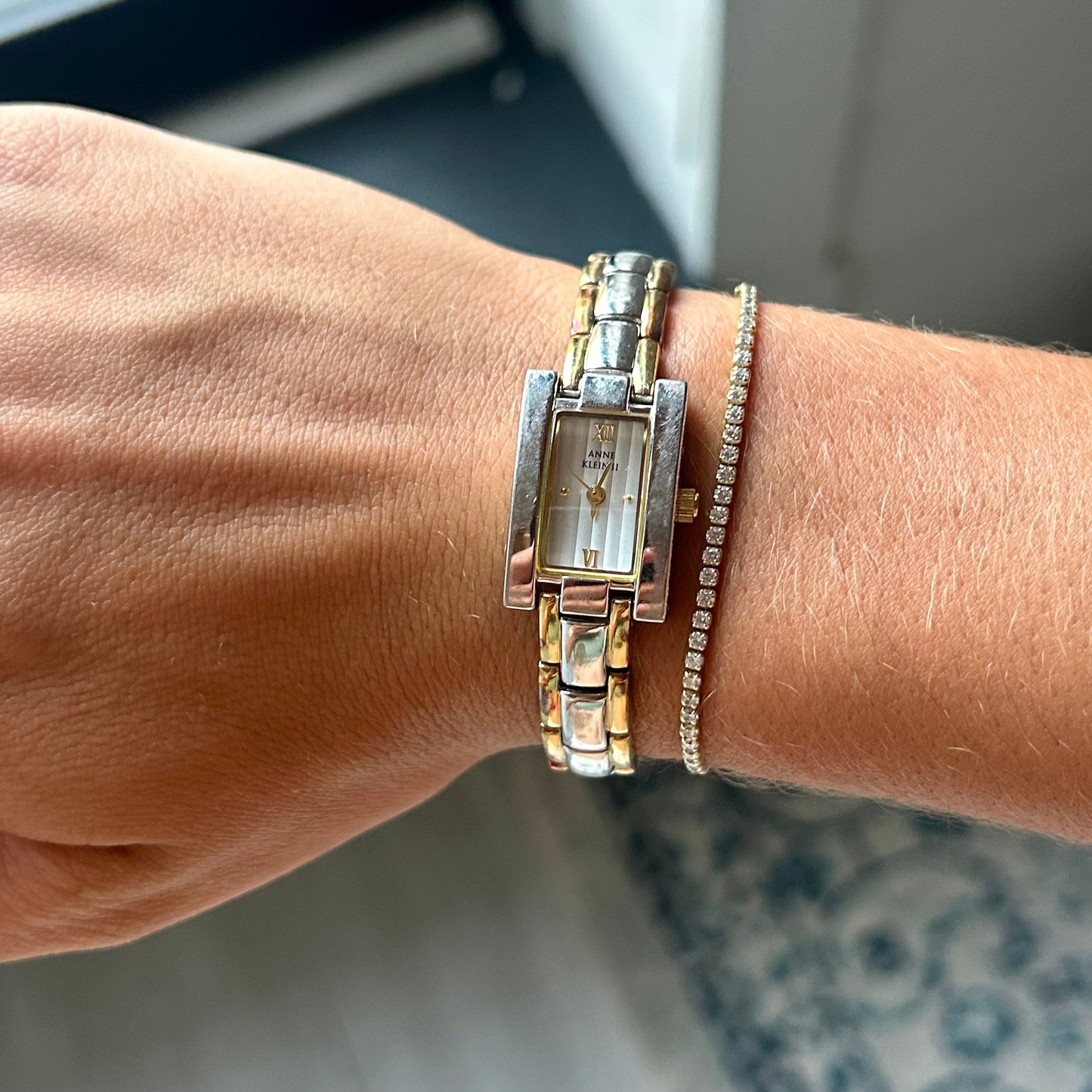 Gold and Silver Rectangular Anne Klein Watch