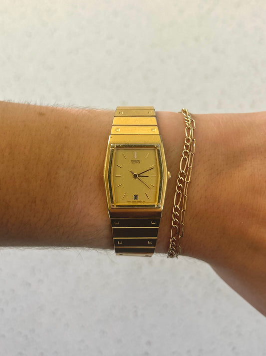 Shiny Gold Flat Seiko Watch