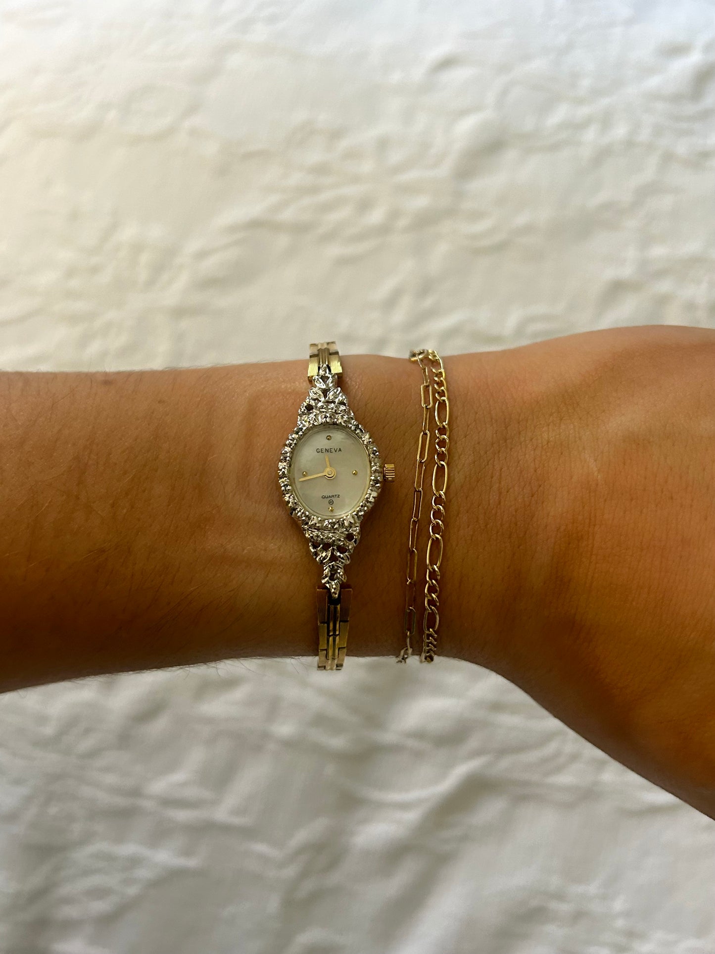 Geneva MOP Crystal and Gold Watch