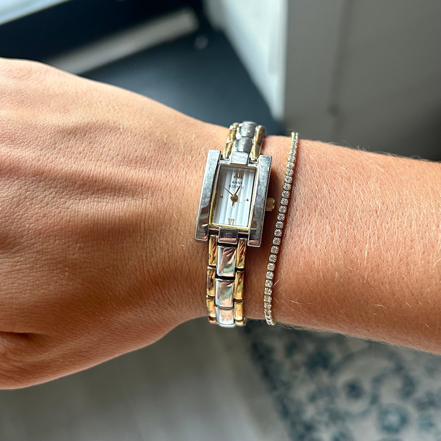 Gold and Silver Rectangular Anne Klein Watch