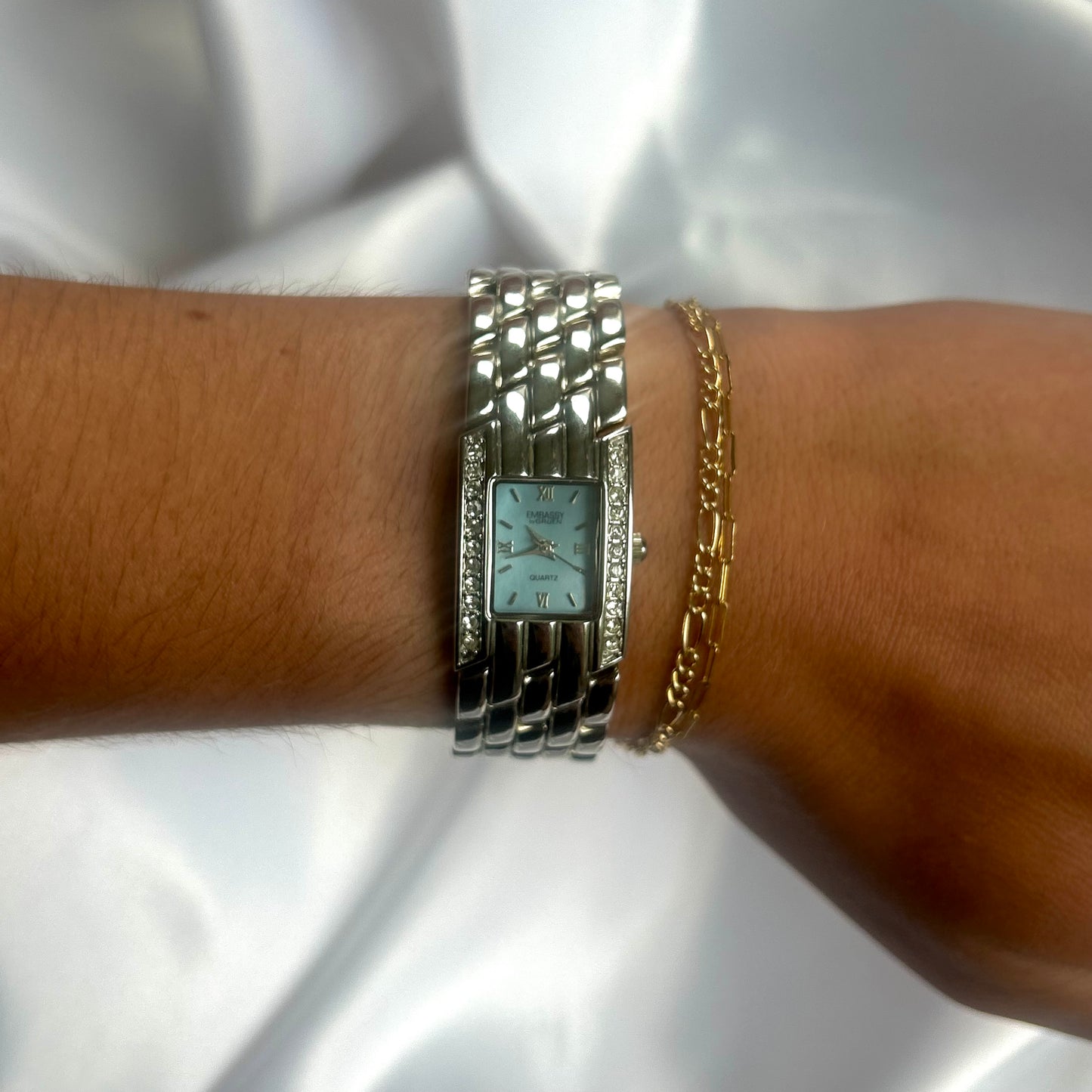 Embassy by Gruen Silver & Blue Crystal Watch