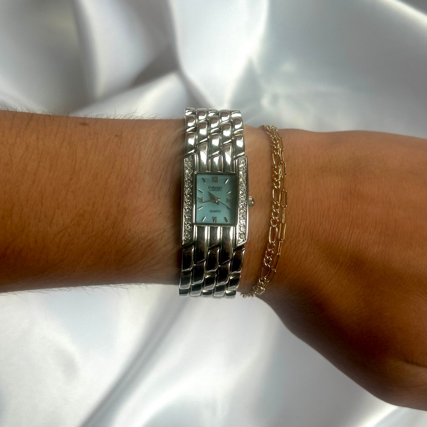 Embassy by Gruen Silver & Blue Crystal Watch