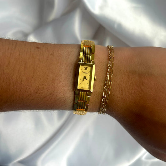 Seiko Shiny Gold Rectangular Watch