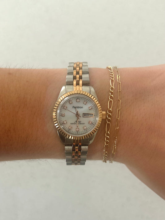 Armitron Gold & Silver Pearl Face Watch