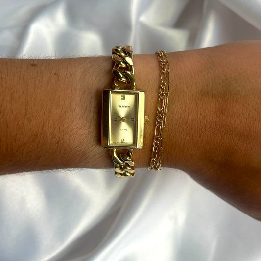St. Marin Rectangular Gold Chain Watch
