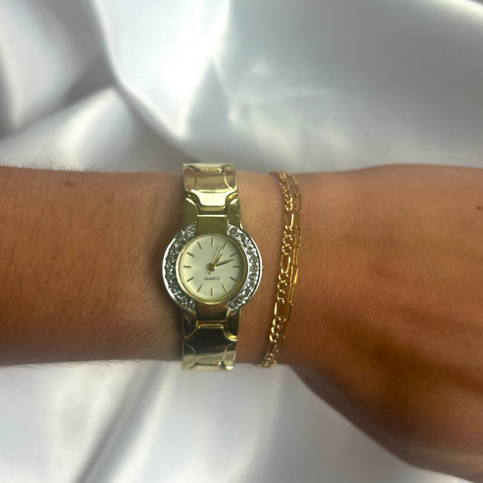 Chunky Yellow Gold Watch with Crystals